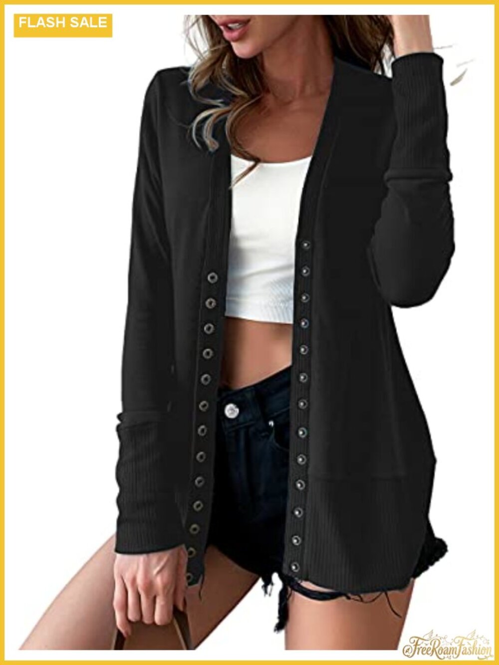 Womens Snap Button Front Lightweight Cardigan Sweater Long Sleeve V-Neck